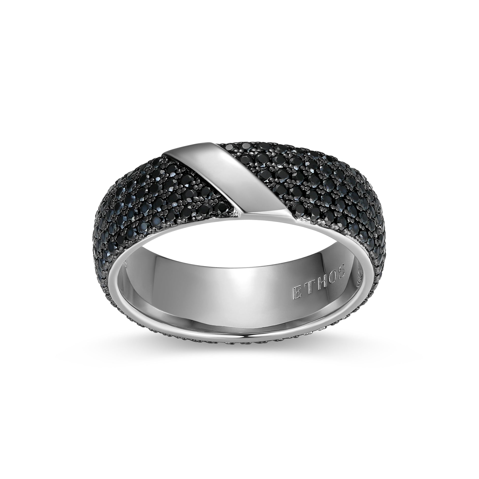Eclipse Genuine Black Sapphire Two-Tone Eternity Band Ring in Rhodium-Plated Sterling Silver | ethos
