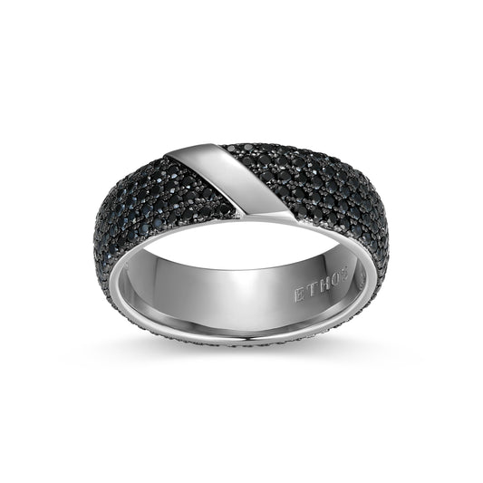 Eclipse Genuine Black Sapphire Two-Tone Eternity Band Ring in Rhodium-Plated Sterling Silver | ethos