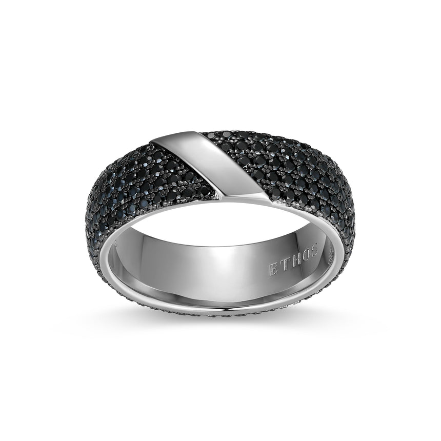 Eclipse Genuine Black Sapphire Two-Tone Eternity Band Ring in Rhodium-Plated Sterling Silver | ethos