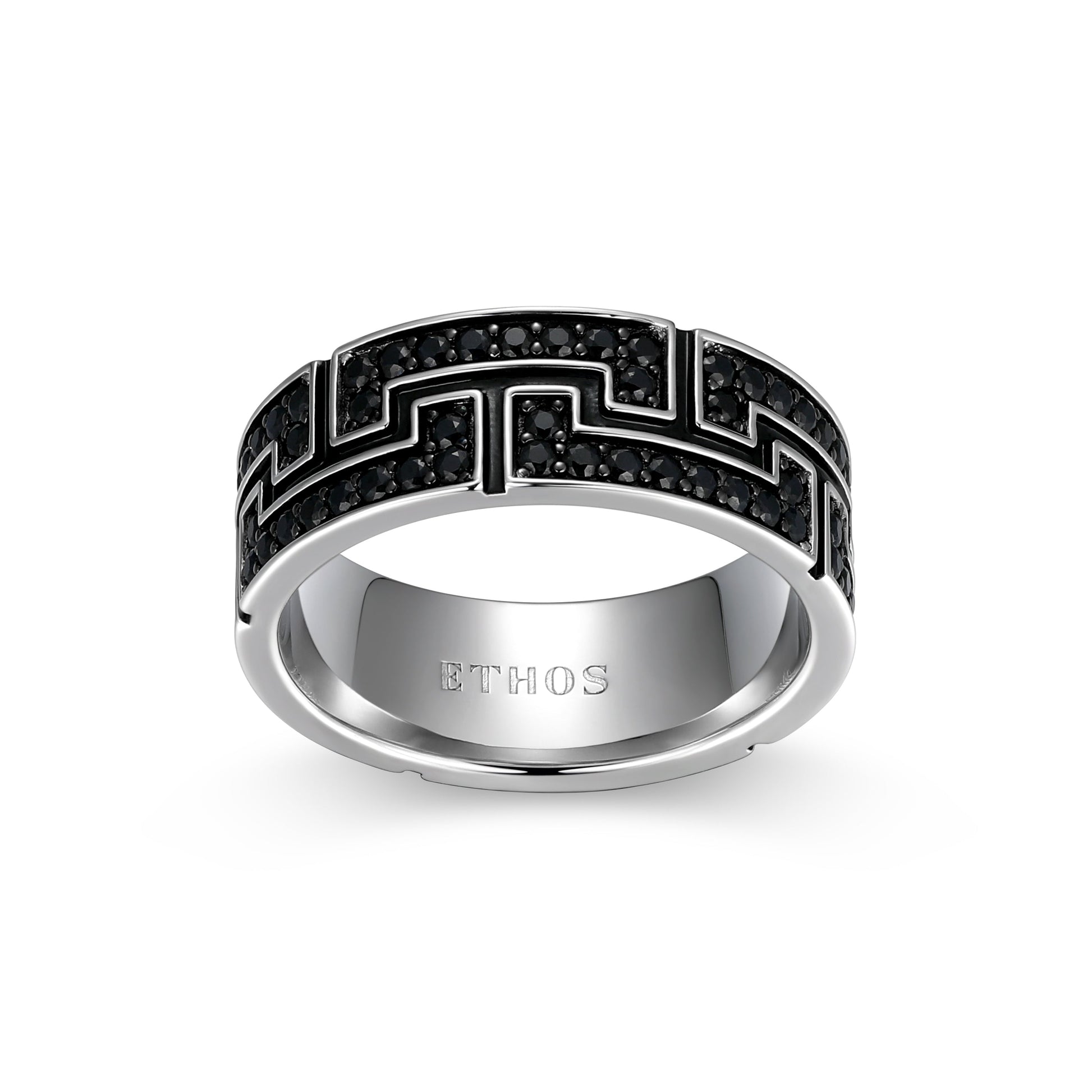 Eclipse Genuine Black Sapphire Labyrinth Eternity Band Ring in Rhodium-Plated Sterling Silver | ethos