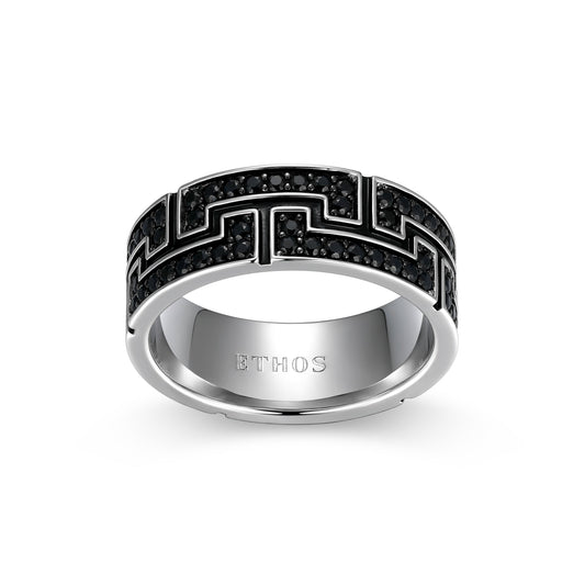 Eclipse Genuine Black Sapphire Labyrinth Eternity Band Ring in Rhodium-Plated Sterling Silver | ethos