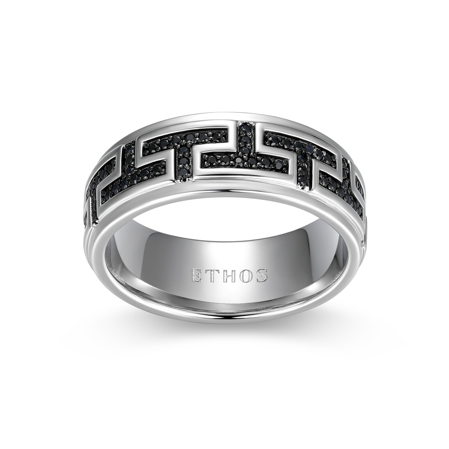 Eclipse Genuine Black Sapphire Geo Eternity Band Ring in Rhodium-Plated Sterling Silver | ethos