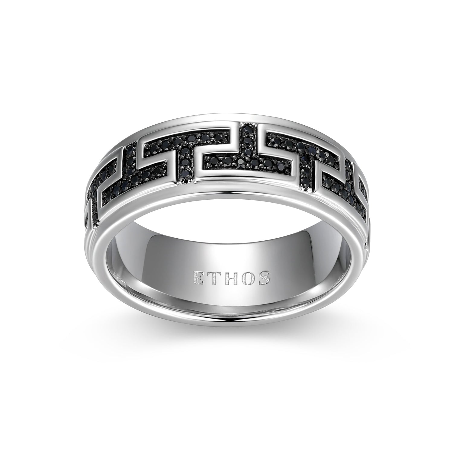 Eclipse Genuine Black Sapphire Geo Eternity Band Ring in Rhodium-Plated Sterling Silver | ethos