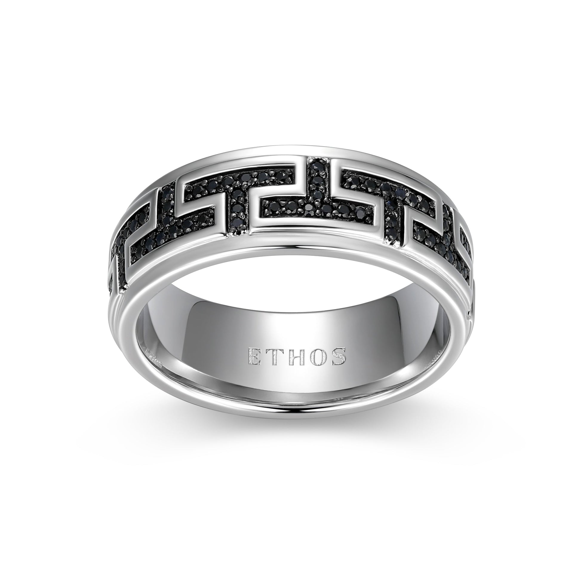 Eclipse Genuine Black Sapphire Geo Eternity Band Ring in Rhodium-Plated Sterling Silver | ethos