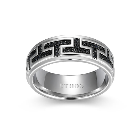Eclipse Genuine Black Sapphire Geo Eternity Band Ring in Rhodium-Plated Sterling Silver | ethos