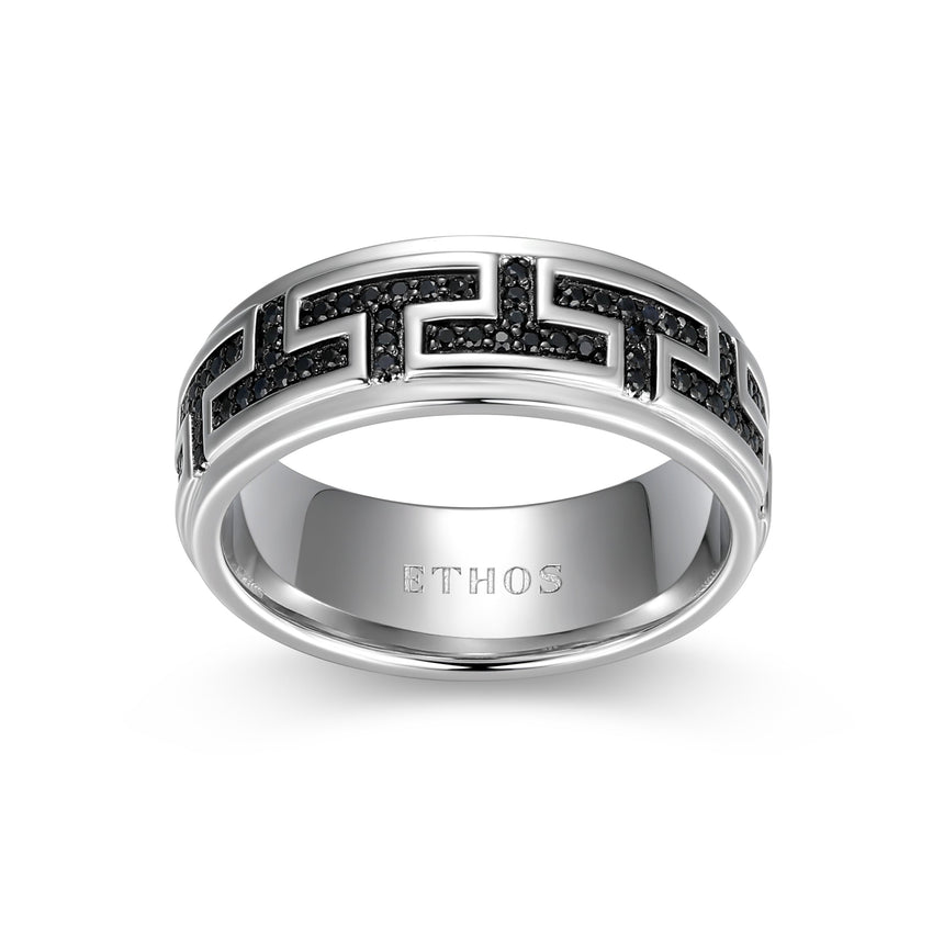 Eclipse Genuine Black Sapphire Geo Eternity Band Ring in Rhodium-Plated Sterling Silver | ethos