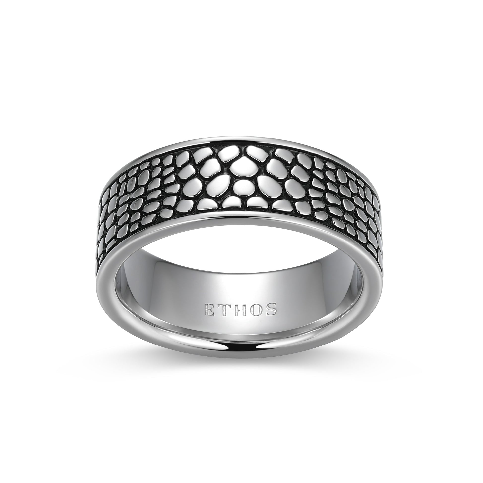 Reptile Design Eternity Band Ring in Rhodium-Plated Sterling Silver | ethos