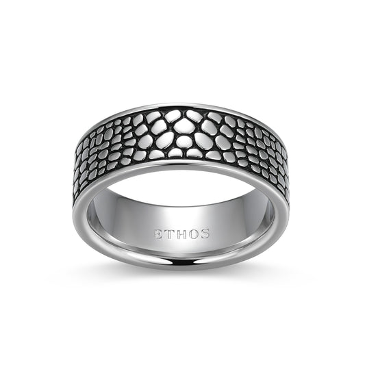 Reptile Design Eternity Band Ring in Rhodium-Plated Sterling Silver | ethos