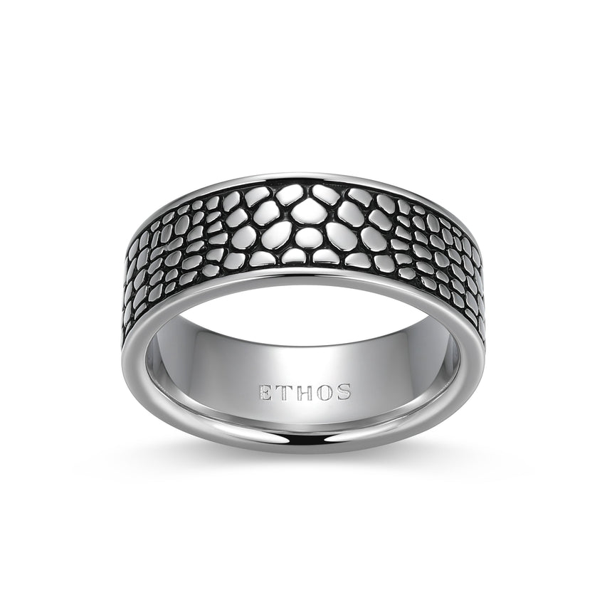 Reptile Design Eternity Band Ring in Rhodium-Plated Sterling Silver | ethos