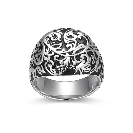 Chisel Signet Ring in Rhodium-Plated Sterling Silver | ethos