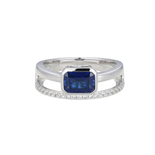 CR0208 - Split-Band Lab-Created Blue Sapphire Ring | charles garnier