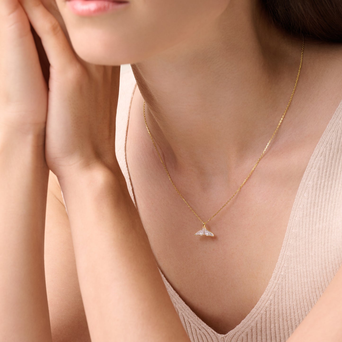 Whale Tail Pendant Necklace in 14K Yellow Gold-Plated Sterling Silver | M by Monte Luna