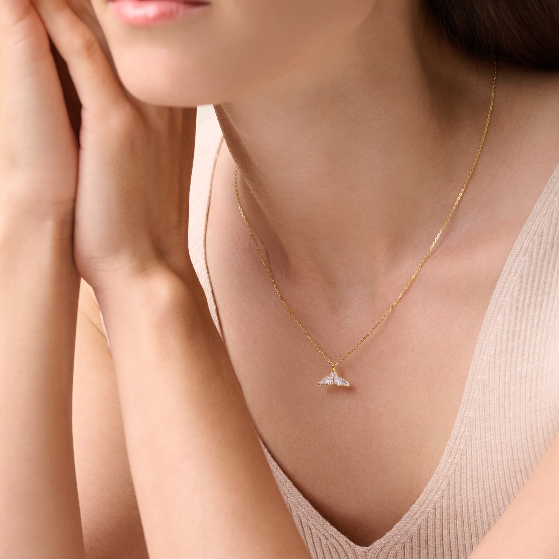 Whale Tail Pendant Necklace in 14K Yellow Gold-Plated Sterling Silver | M by Monte Luna