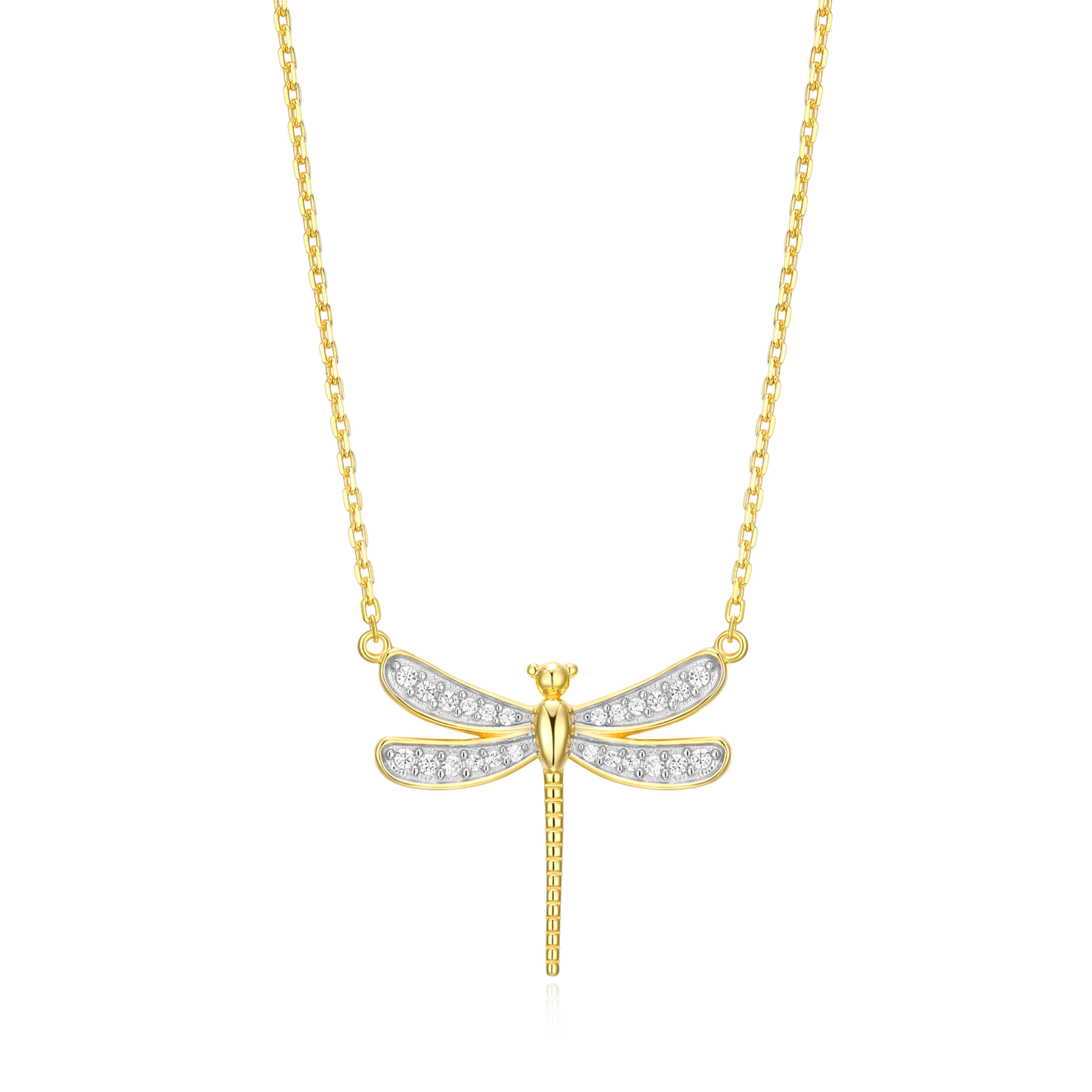 Dragonfly Lab-Created Diamond Pave Pendant Necklace in 14K Yellow Gold-Plated Sterling Silver | M by Monte Luna