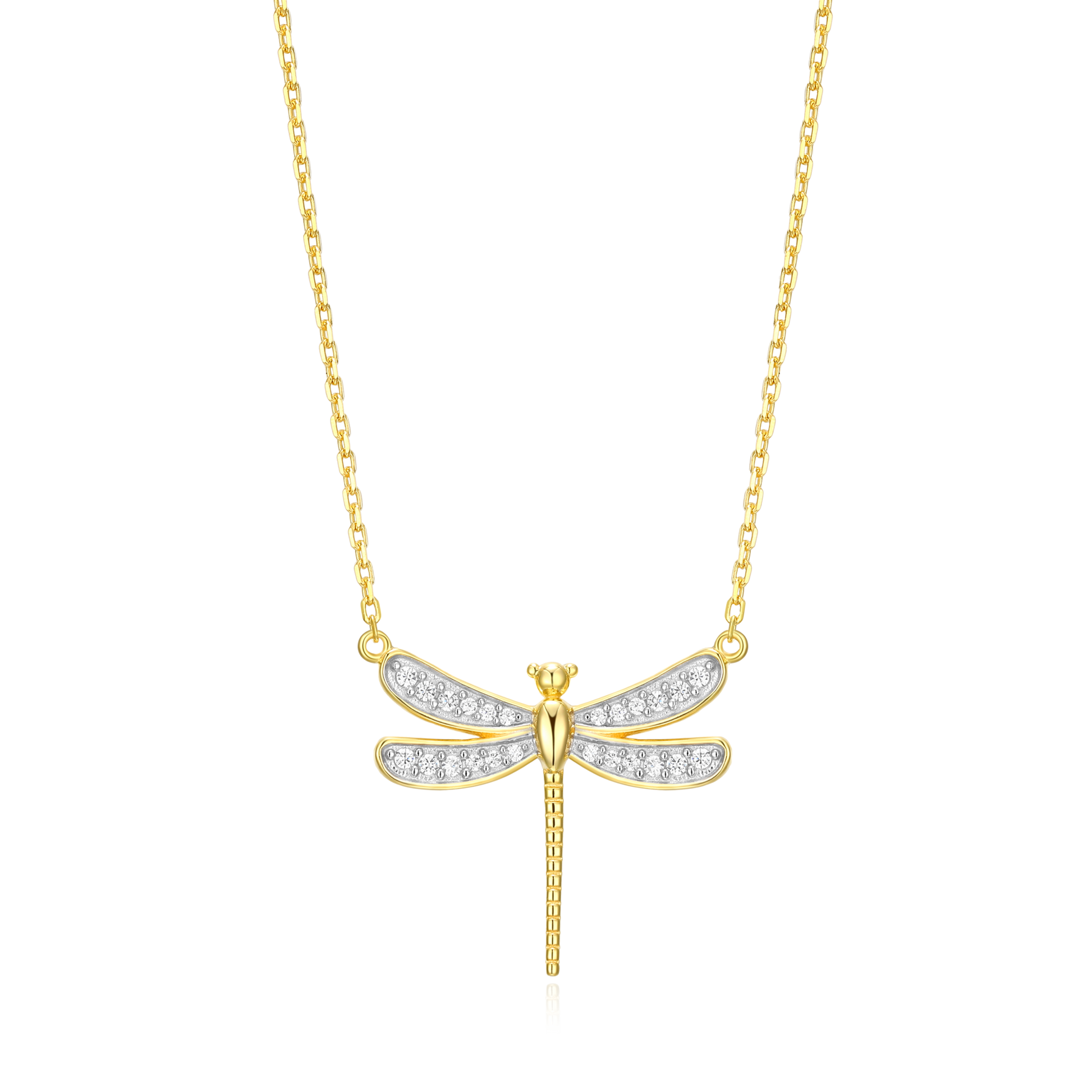 Dragonfly Lab-Created Diamond Pave Pendant Necklace in 14K Yellow Gold-Plated Sterling Silver | M by Monte Luna