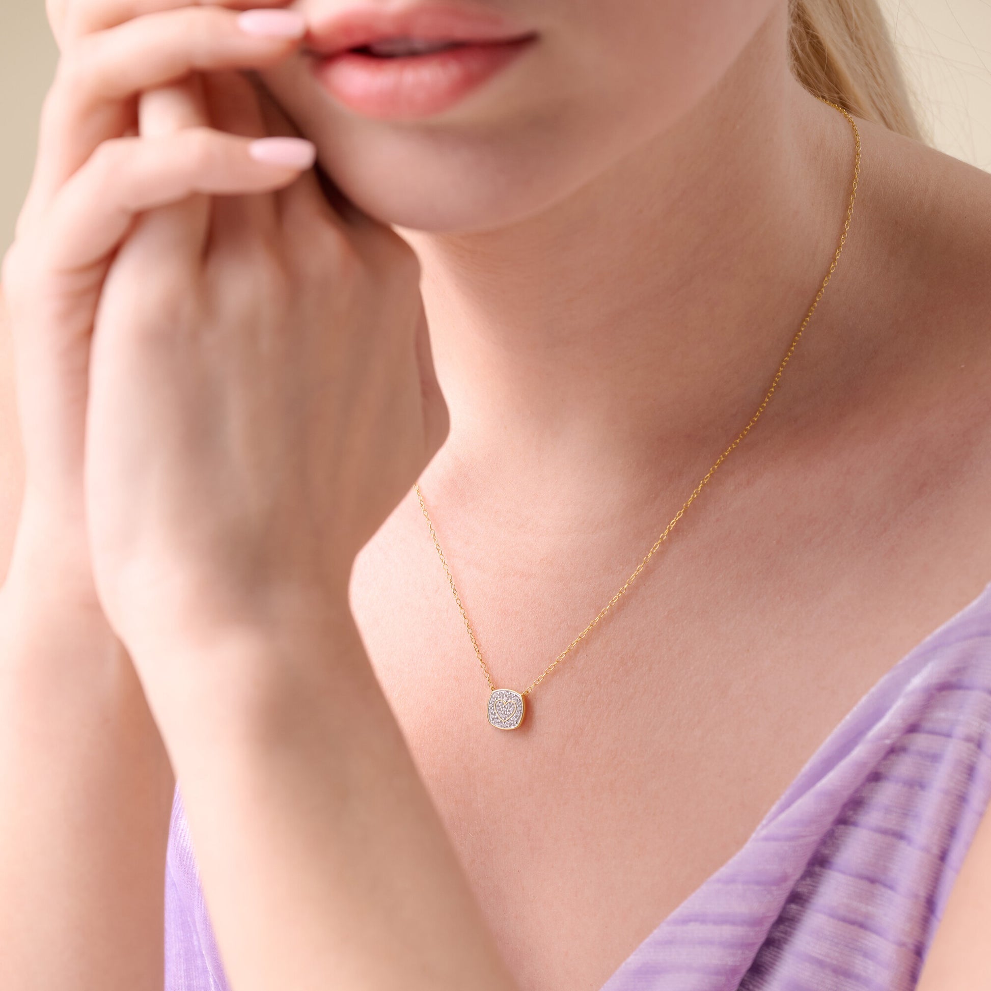 Heart Emblem Cushion Necklace in 14K Yellow Gold-Plated Sterling Silver | M by Monte Luna