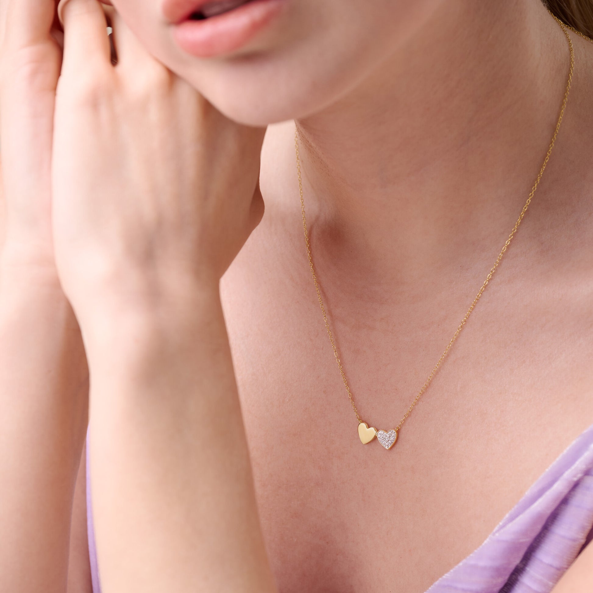 Twin Heart Necklace in 14K Yellow Gold-Plated Sterling Silver | M by Monte Luna