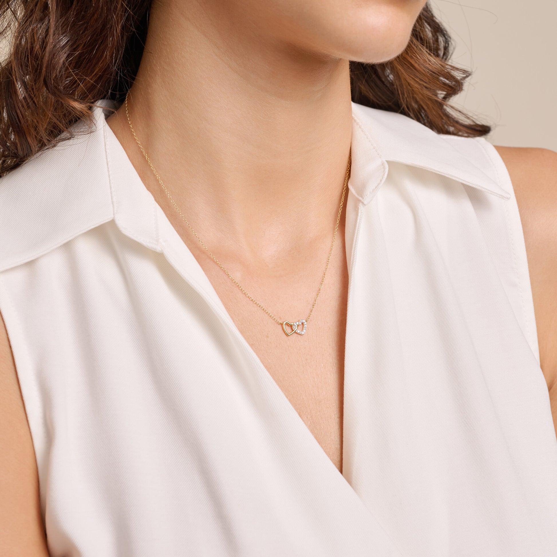 Open Twin Heart Necklace in 14K Yellow Gold-Plated Sterling Silver | M by Monte Luna