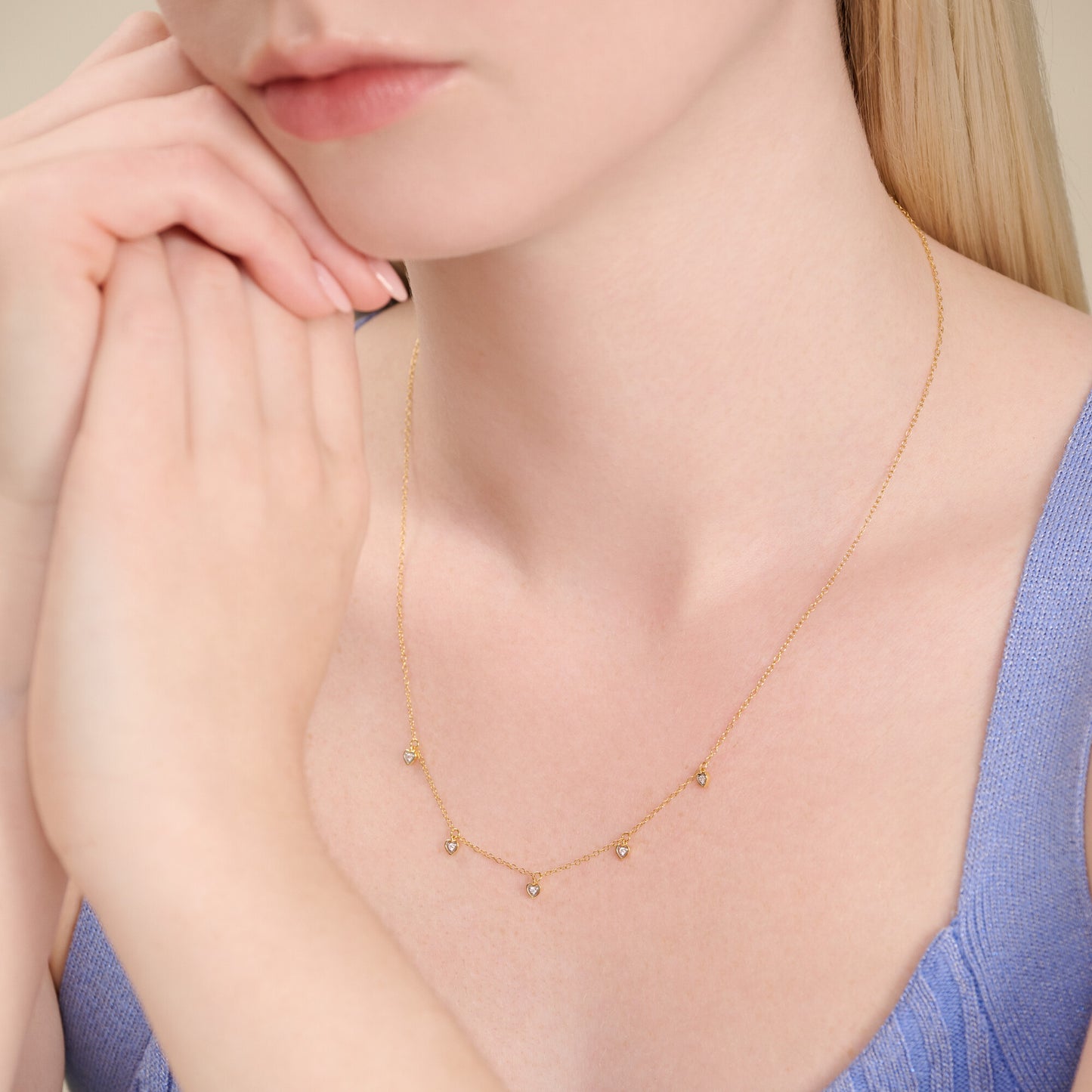Dangling Hearts Necklace in 14K Yellow Gold-Plated Sterling Silver | M by Monte Luna