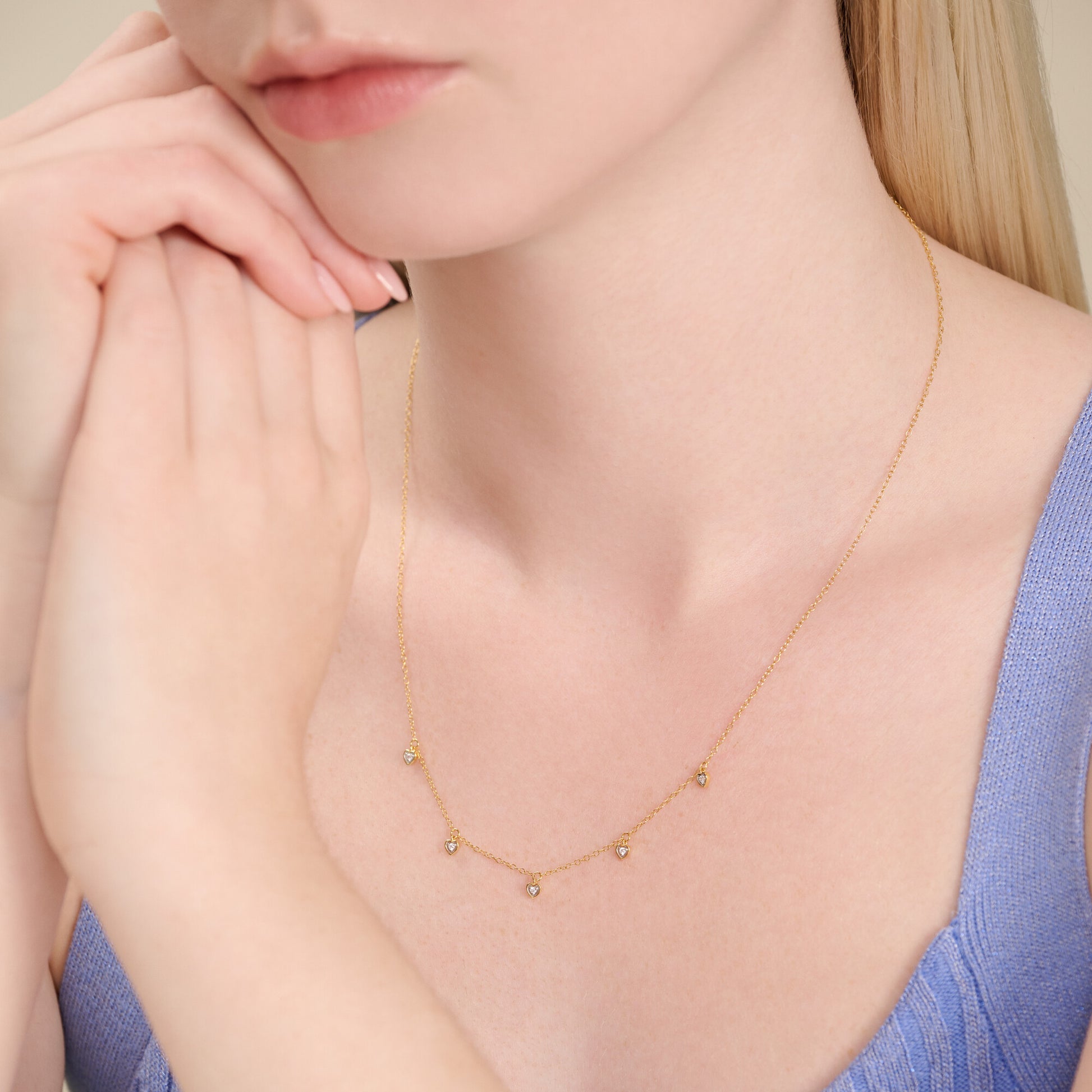 Dangling Hearts Necklace in 14K Yellow Gold-Plated Sterling Silver | M by Monte Luna