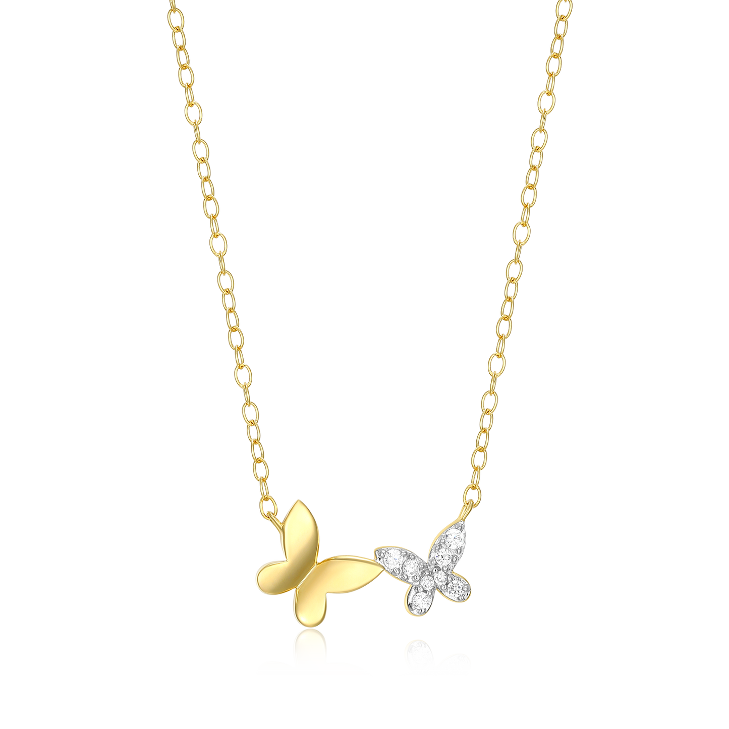 Twin Butterfly Lab-Created Diamond Necklace in 14K Gold & Rhodium-Plated Sterling Silver | M by Monte Luna