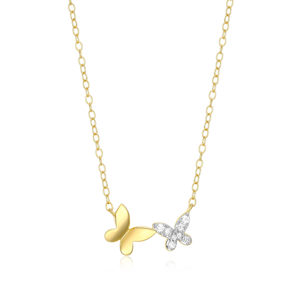 Twin Butterfly Lab-Created Diamond Necklace in 14K Gold & Rhodium-Plated Sterling Silver | M by Monte Luna