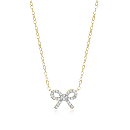 Ribbon Bow Lab-Created Diamond Charm Necklace in 14K Gold & Rhodium-Plated Sterling Silver | M by Monte Luna