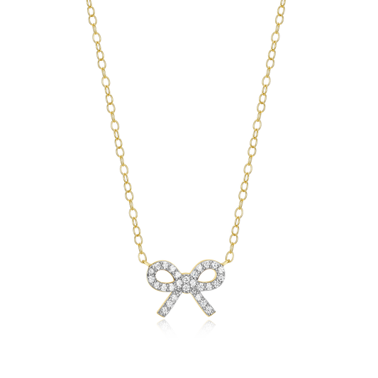Ribbon Bow Lab-Created Diamond Charm Necklace in 14K Gold & Rhodium-Plated Sterling Silver | M by Monte Luna