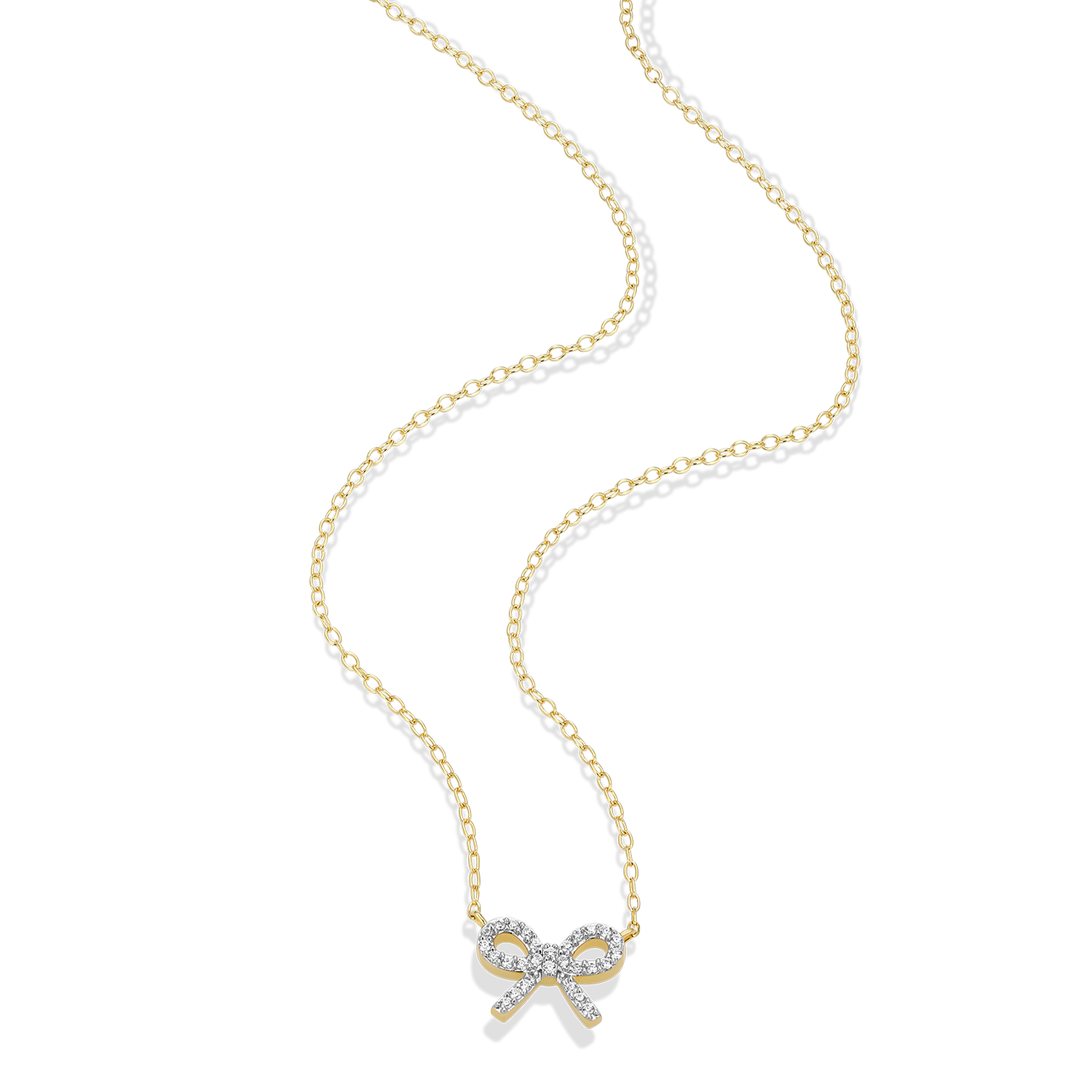 Ribbon Bow Lab-Created Diamond Charm Necklace in 14K Gold & Rhodium-Plated Sterling Silver | M by Monte Luna