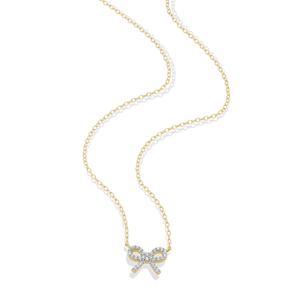 Ribbon Bow Lab-Created Diamond Charm Necklace in 14K Gold & Rhodium-Plated Sterling Silver | M by Monte Luna