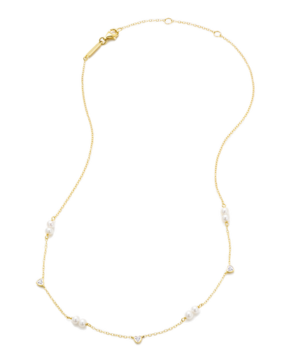 Hearts & Pearls Station Necklace in 14K Yellow Gold-Plated Sterling Silver | M by Monte Luna