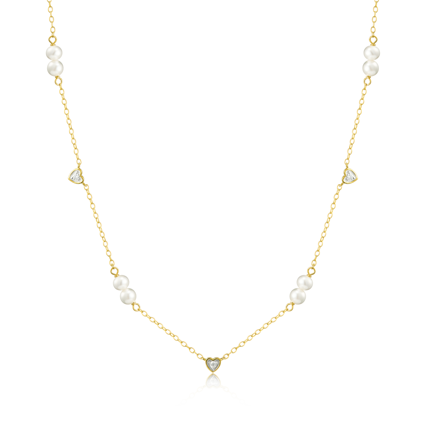 Hearts & Pearls Station Necklace in 14K Yellow Gold-Plated Sterling Silver | M by Monte Luna