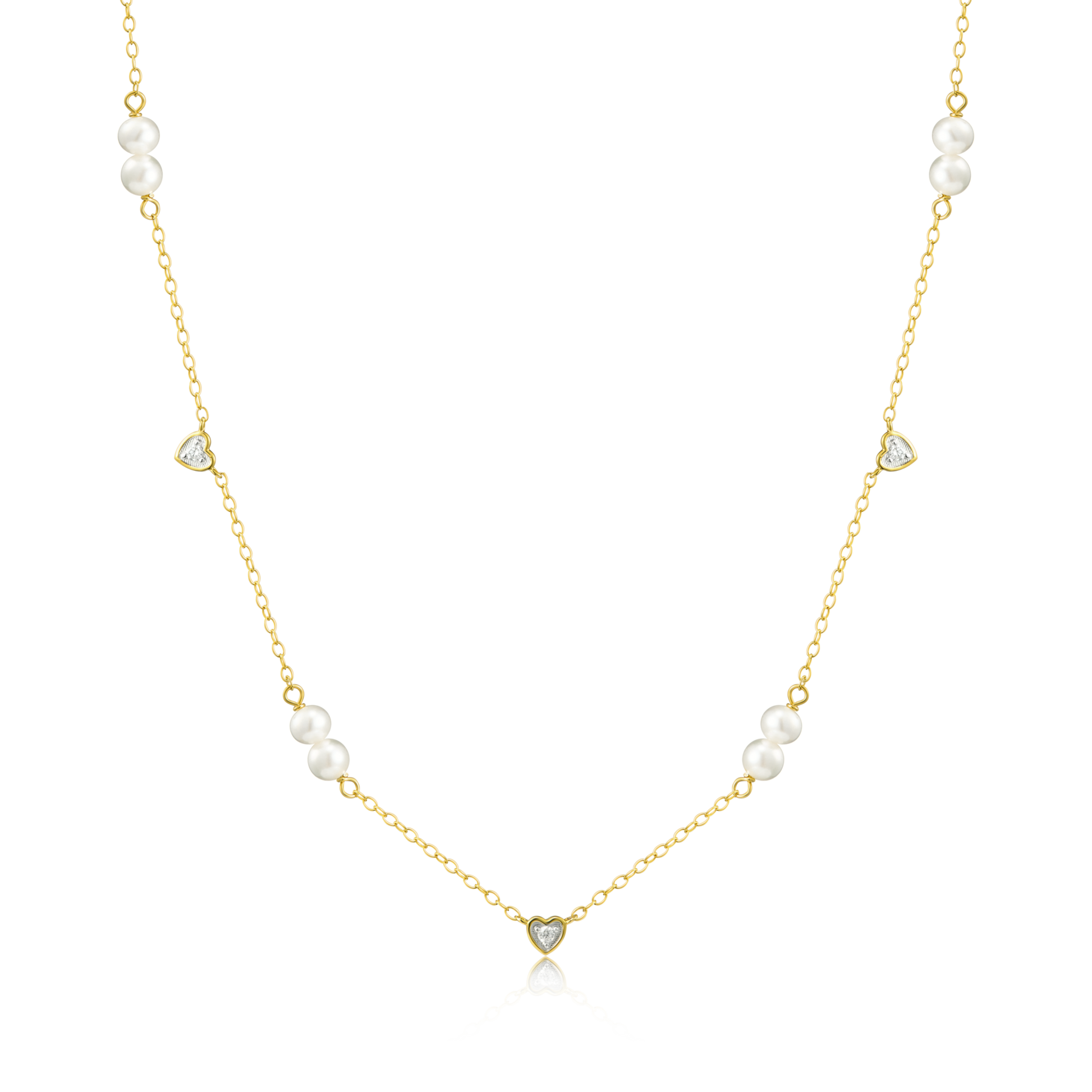 Hearts & Pearls Station Necklace in 14K Yellow Gold-Plated Sterling Silver | M by Monte Luna