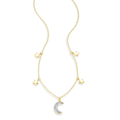 Dangling Moon & Stars Necklace in 14K Yellow Gold-Plated Sterling Silver | M by Monte Luna