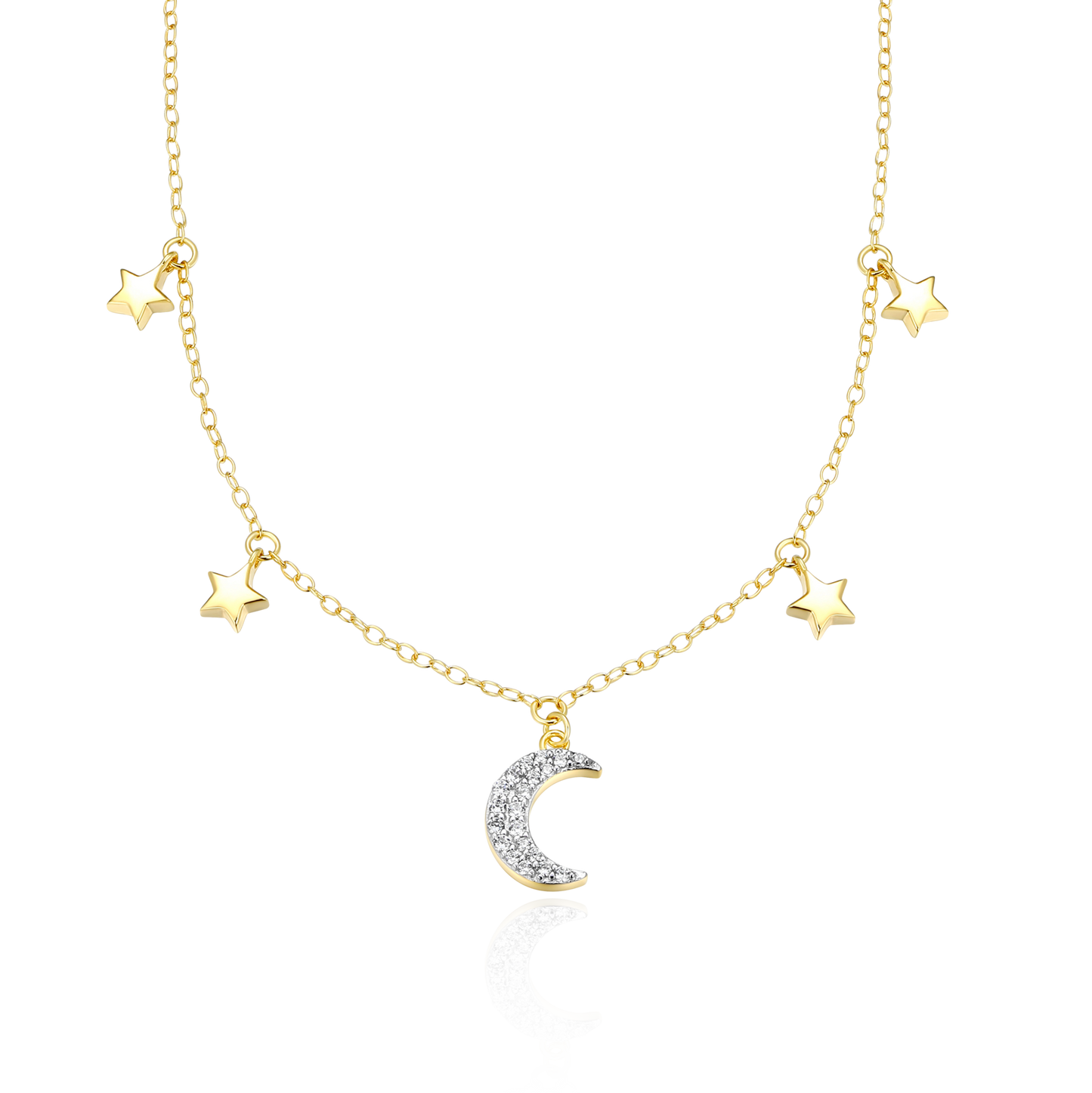 Dangling Moon & Stars Necklace in 14K Yellow Gold-Plated Sterling Silver | M by Monte Luna