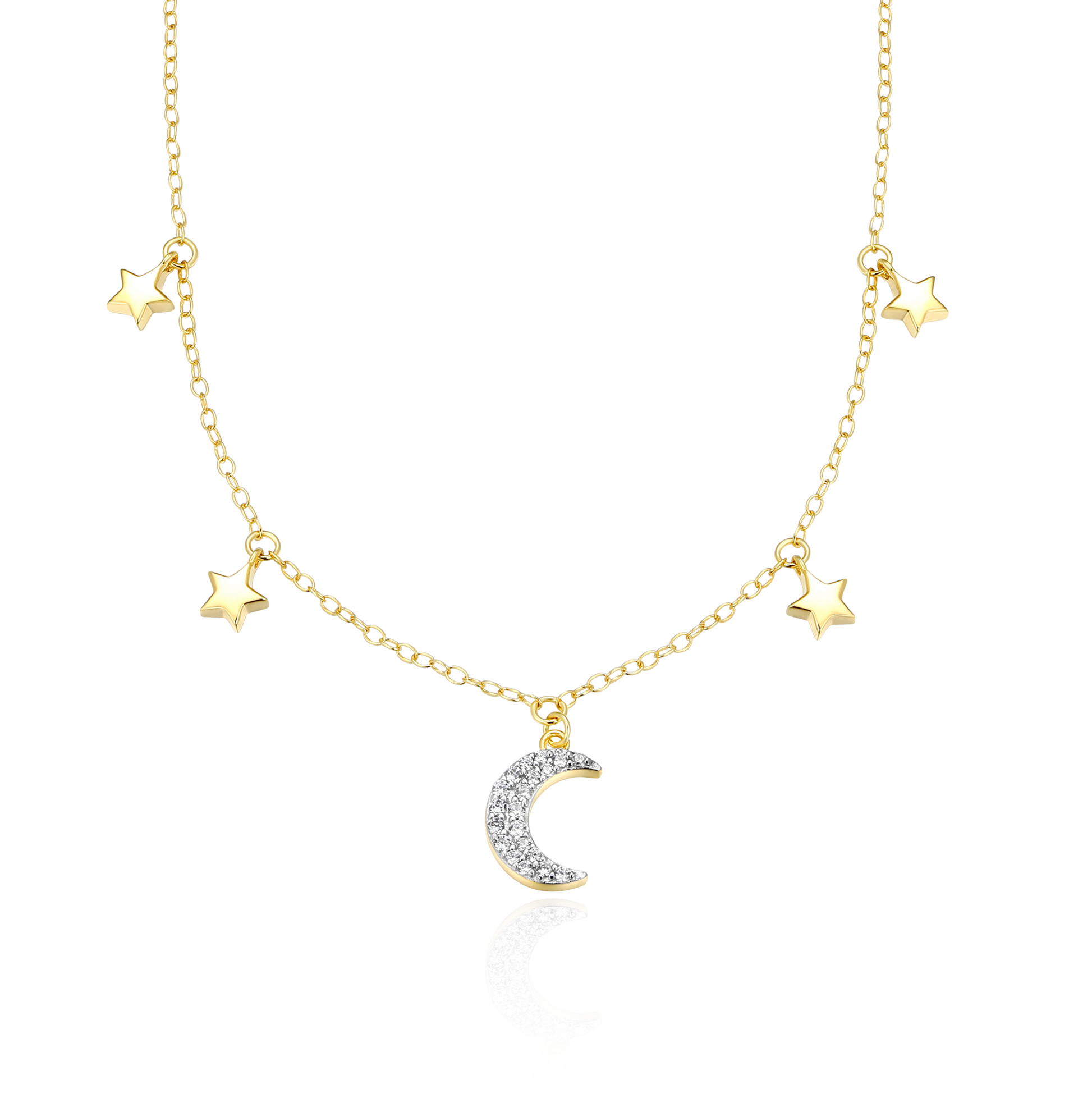 Dangling Moon & Stars Necklace in 14K Yellow Gold-Plated Sterling Silver | M by Monte Luna