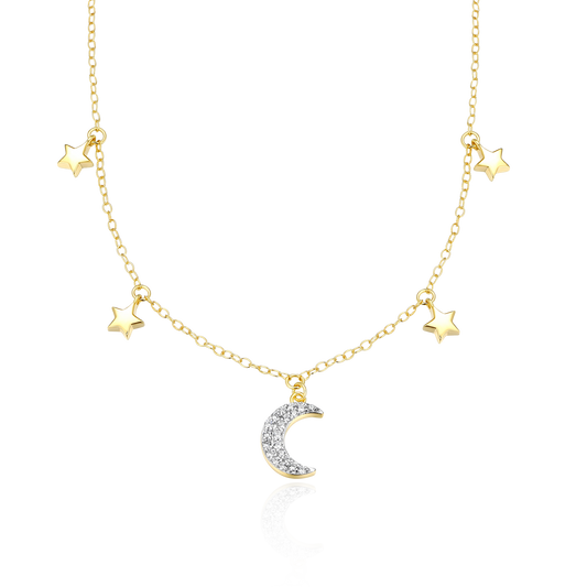 Dangling Moon & Stars Necklace in 14K Yellow Gold-Plated Sterling Silver | M by Monte Luna