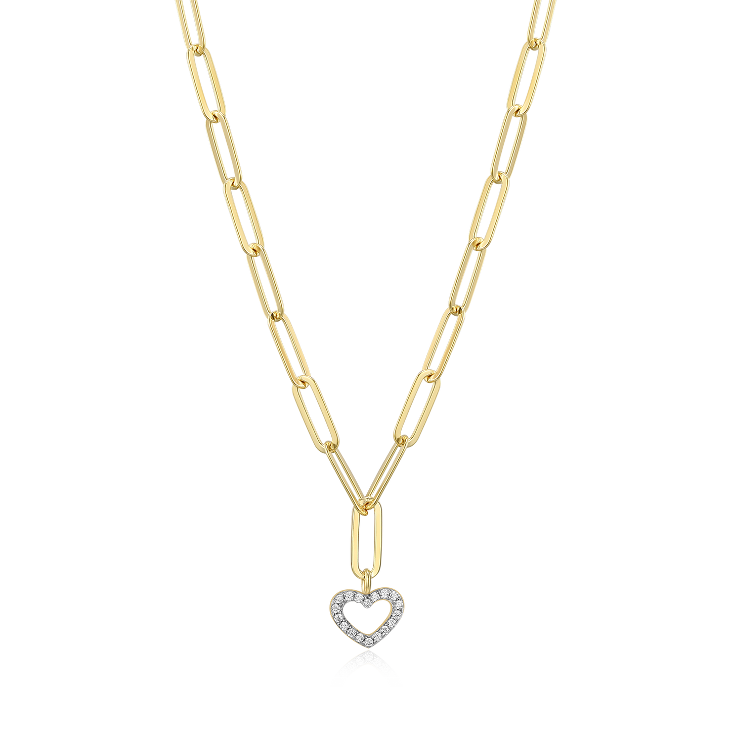 Open Heart Pendant Lab-Created Diamond Paperclip Necklace in 14K Gold & Rhodium-Plated Sterling Silver | M by Monte Luna