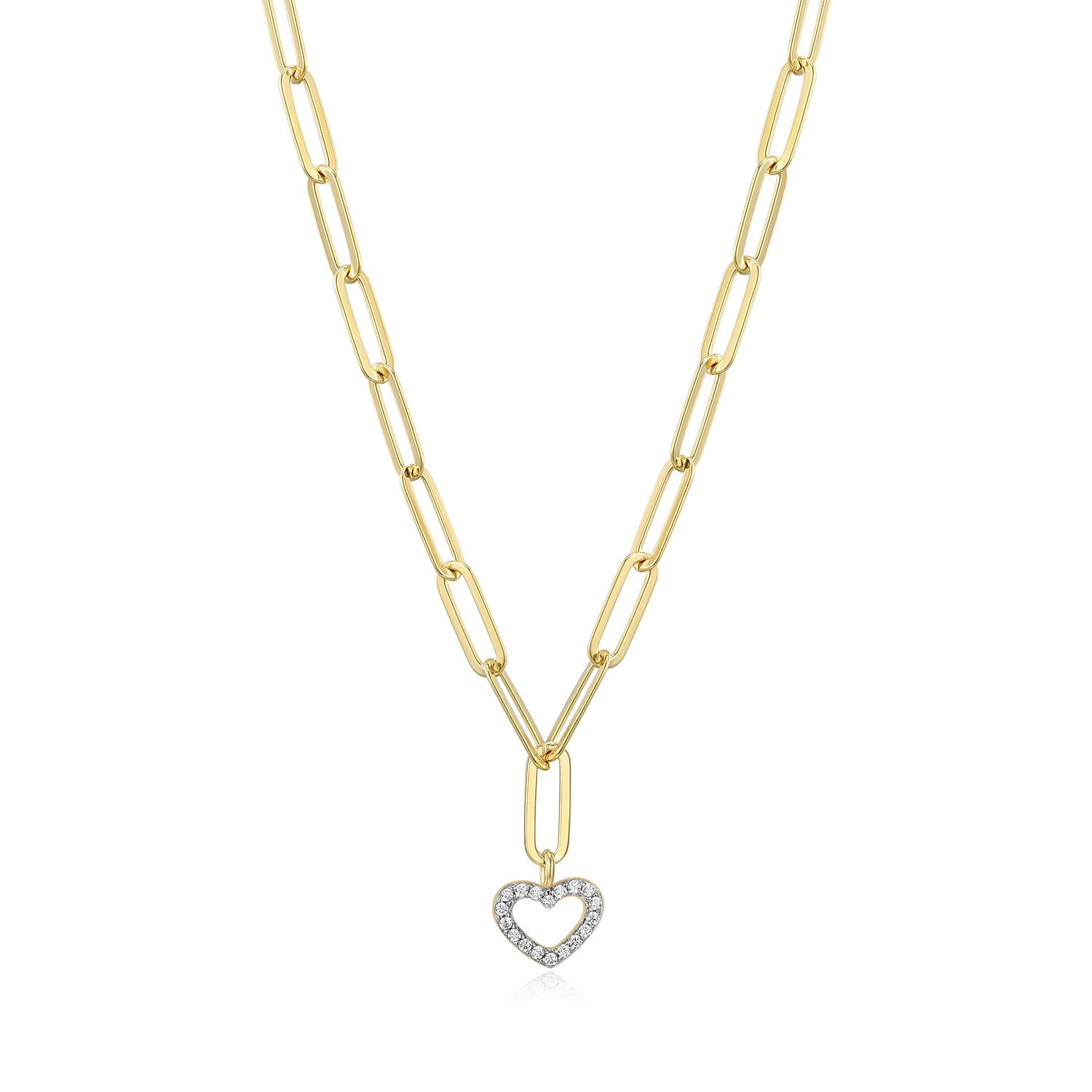 Open Heart Pendant Lab-Created Diamond Paperclip Necklace in 14K Gold & Rhodium-Plated Sterling Silver | M by Monte Luna