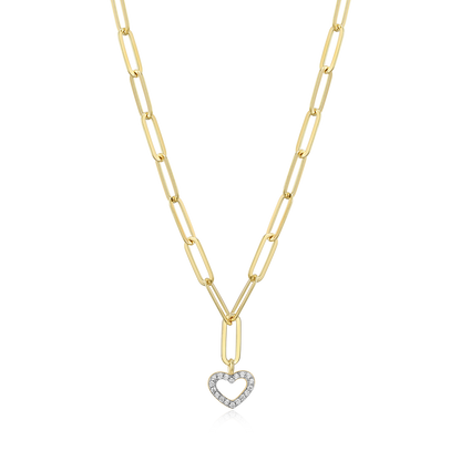 Open Heart Pendant Lab-Created Diamond Paperclip Necklace in 14K Gold & Rhodium-Plated Sterling Silver | M by Monte Luna