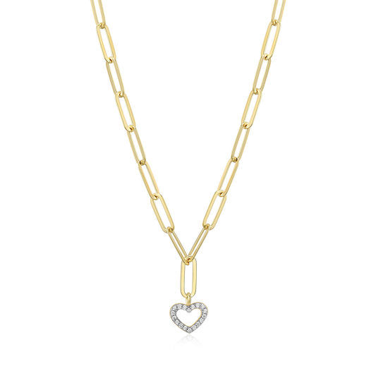 Open Heart Pendant Lab-Created Diamond Paperclip Necklace in 14K Gold & Rhodium-Plated Sterling Silver | M by Monte Luna