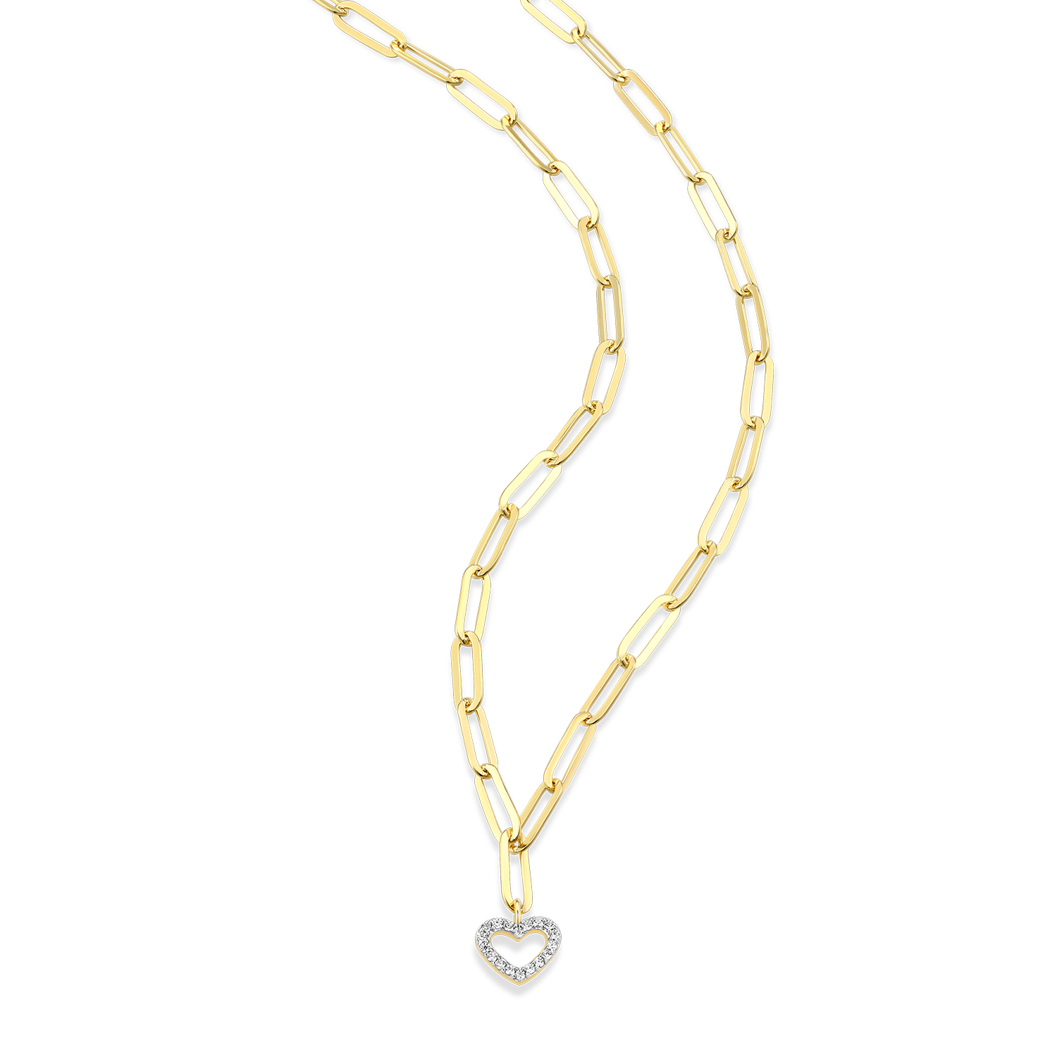Open Heart Pendant Lab-Created Diamond Paperclip Necklace in 14K Gold & Rhodium-Plated Sterling Silver | M by Monte Luna