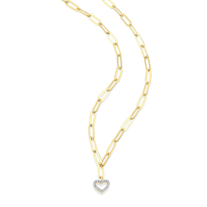 Open Heart Pendant Lab-Created Diamond Paperclip Necklace in 14K Gold & Rhodium-Plated Sterling Silver | M by Monte Luna