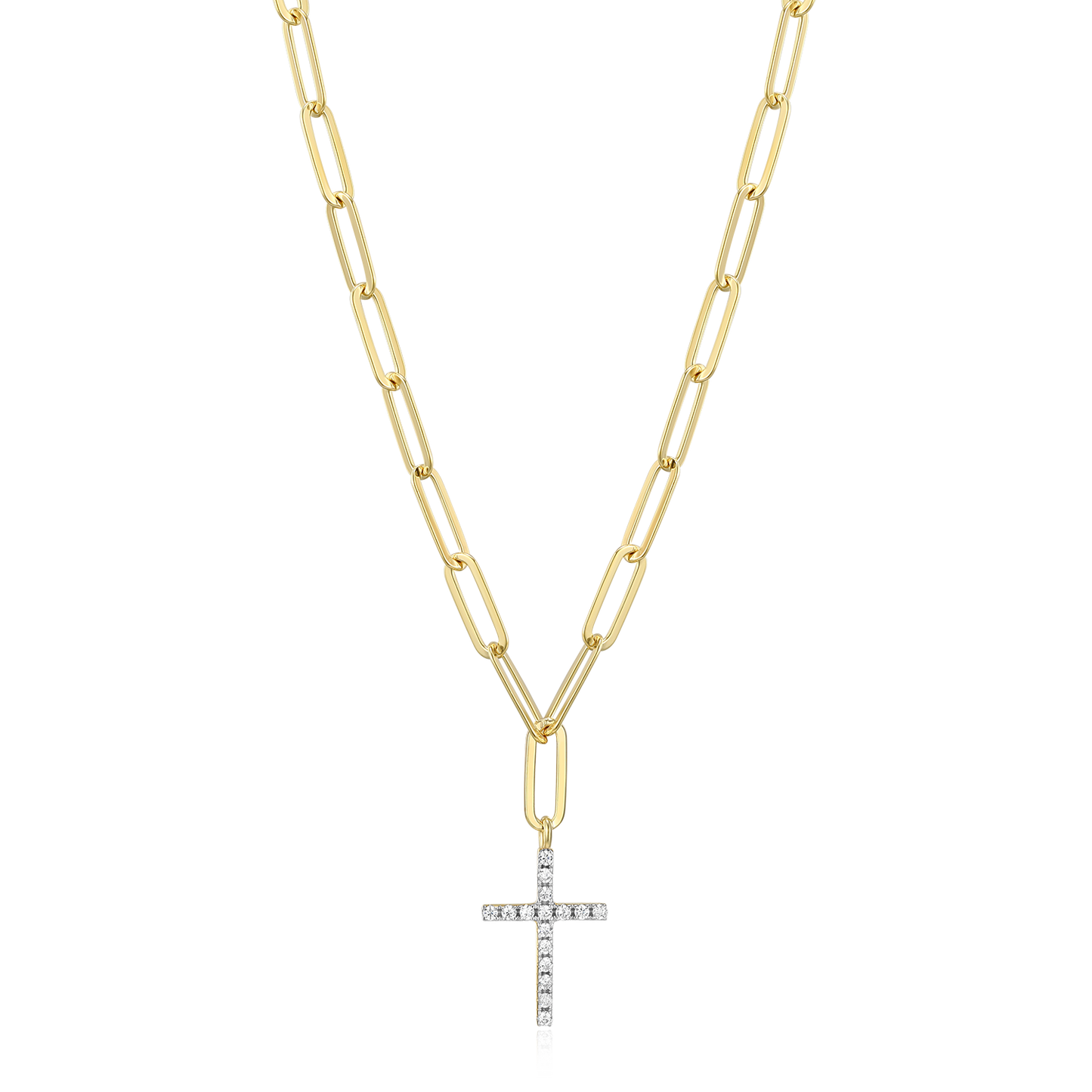 Cross Pendant Lab-Created Diamond Paperclip Necklace in 14K Gold & Rhodium-Plated Sterling Silver | M by Monte Luna