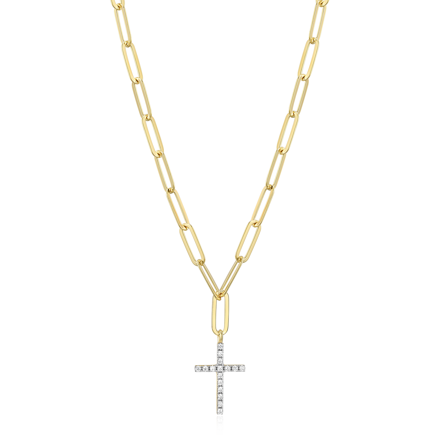 Cross Pendant Lab-Created Diamond Paperclip Necklace in 14K Gold & Rhodium-Plated Sterling Silver | M by Monte Luna