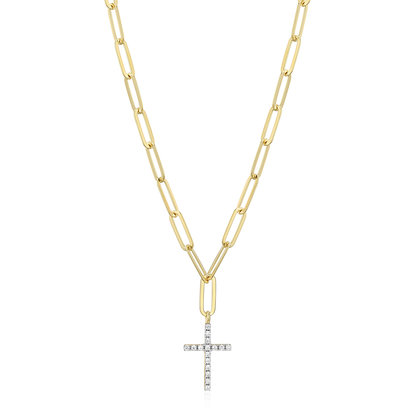 Cross Pendant Lab-Created Diamond Paperclip Necklace in 14K Gold & Rhodium-Plated Sterling Silver | M by Monte Luna