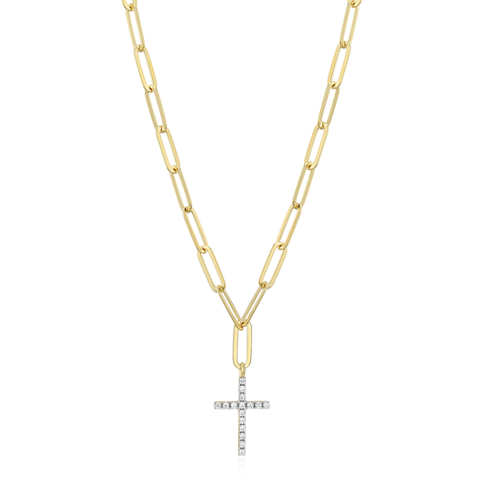 Cross Pendant Lab-Created Diamond Paperclip Necklace in 14K Gold & Rhodium-Plated Sterling Silver | M by Monte Luna