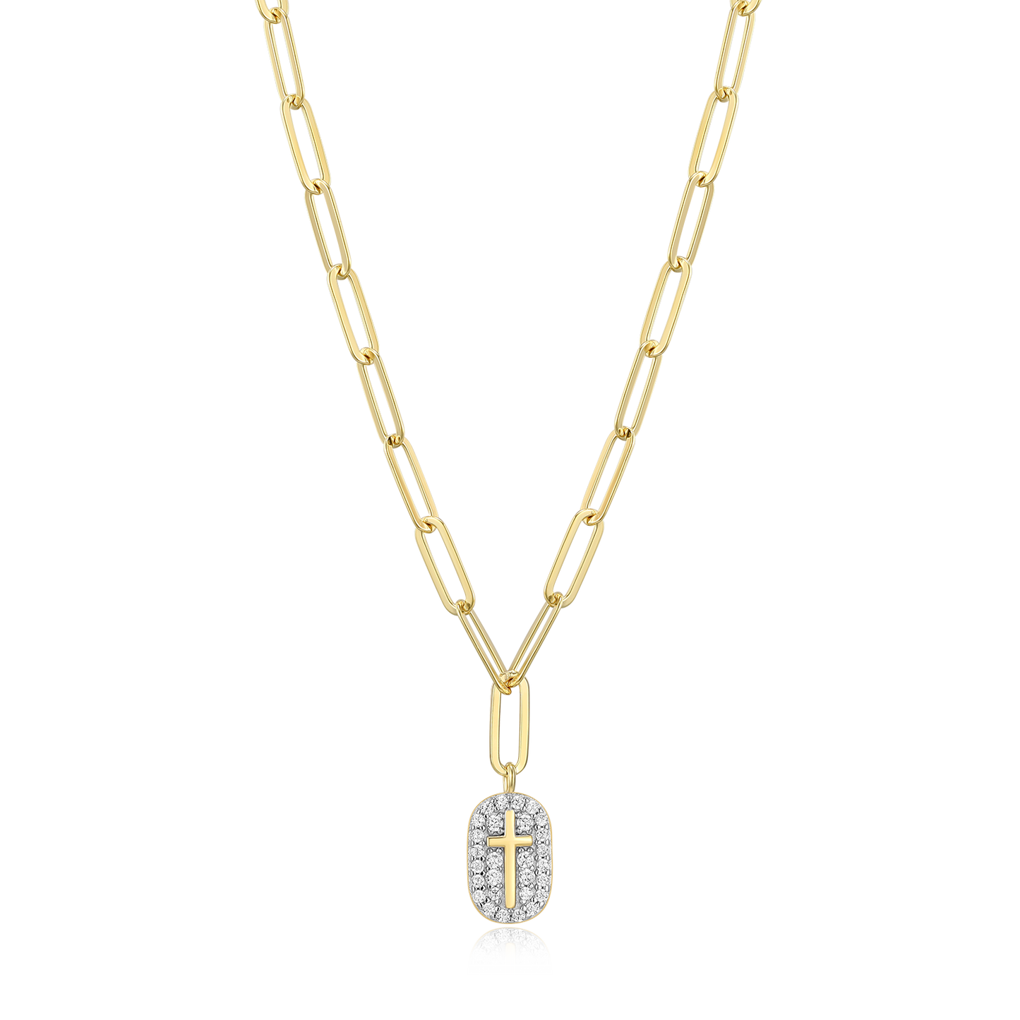 Cross Tag Pendant Lab-Created Diamond Paperclip Necklace in 14K Gold & Rhodium-Plated Sterling Silver | M by Monte Luna