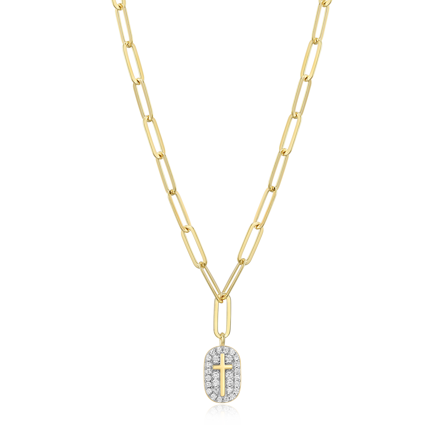 Cross Tag Pendant Lab-Created Diamond Paperclip Necklace in 14K Gold & Rhodium-Plated Sterling Silver | M by Monte Luna