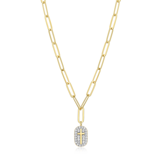 Cross Tag Pendant Lab-Created Diamond Paperclip Necklace in 14K Gold & Rhodium-Plated Sterling Silver | M by Monte Luna